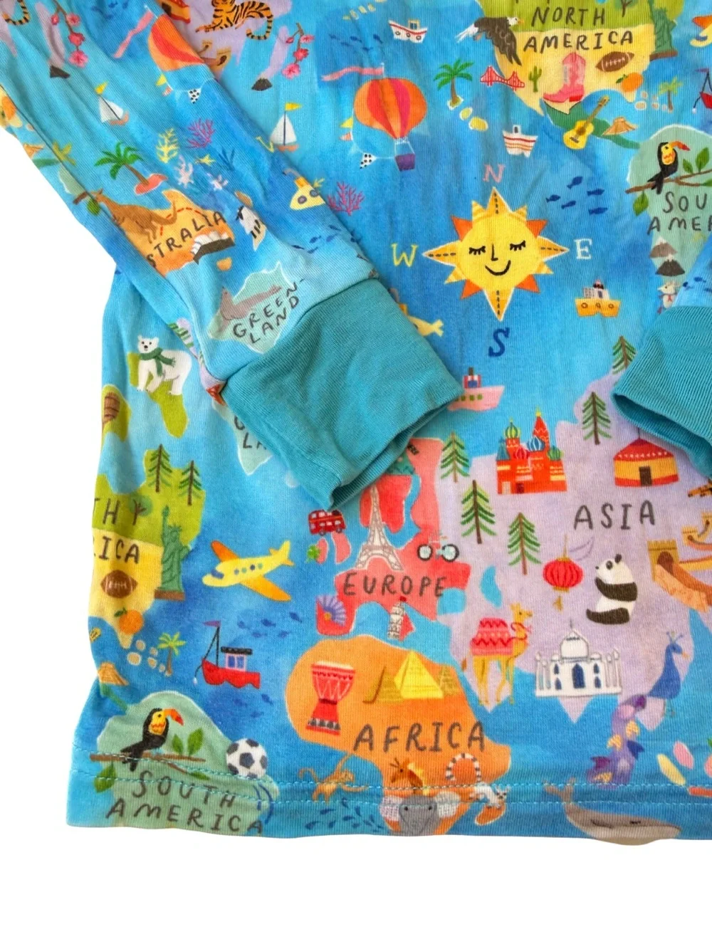 ✈️ Little Sleepies Kids Long Sleeve World Map Globe Print Pajama Top Unisex 3T